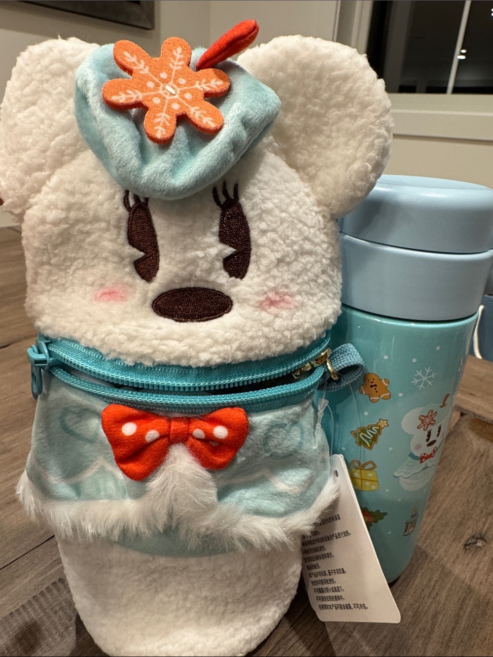 Shanghai Disney holiday mug and Plush White & Light Blue Drink Sleeve with strap